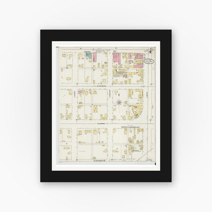 Old map wall art mockup — black gallery frame with white mat — Sanborn Fire Insurance Map from Celina, Mercer County, Ohio (1895), Sheet #0004
