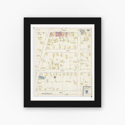Old map wall art mockup — black gallery frame with white mat — Sanborn Fire Insurance Map from Warren, Trumbull County, Ohio (1915), Sheet #0032
