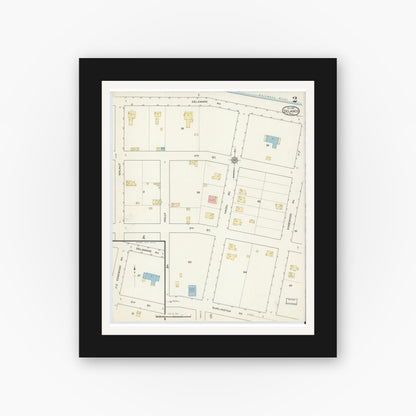 Old map wall art mockup — black gallery frame with white mat — Sanborn Fire Insurance Map from Delanco, Burlington County, New Jersey (1915), Sheet #0002