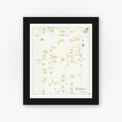 Old map wall art mockup — black gallery frame with white mat — Sanborn Fire Insurance Map from Paris, Lamar County, Texas (1908), Sheet #0026