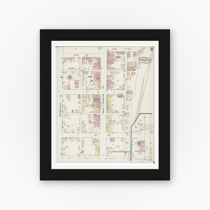 Old map wall art mockup — black gallery frame with white mat — Sanborn Fire Insurance Map from Cambridge, Guernsey County, Ohio (1886), Sheet #0002