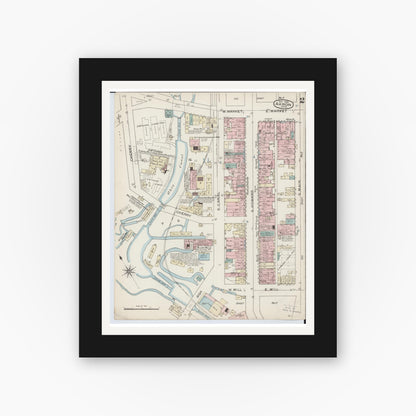 Old map wall art mockup — black gallery frame with white mat — Sanborn Fire Insurance Map from Akron, Summit County, Ohio (1886), Sheet #0002