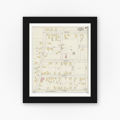 Old map wall art mockup — black gallery frame with white mat — Sanborn Fire Insurance Map from Clinton, Worcester County, Massachusetts (1894), Sheet #0009