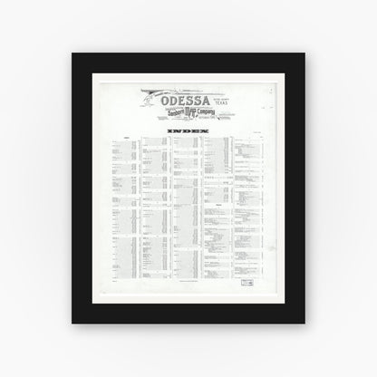 Old map wall art mockup — black gallery frame with white mat — Sanborn Fire Insurance Map from Odessa, Edger County, Texas (1947), Sheet #0001