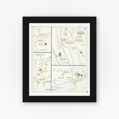 Old map wall art mockup — black gallery frame with white mat — Sanborn Fire Insurance Map from Crystal Falls, Iron County, Michigan (1914), Sheet #0007