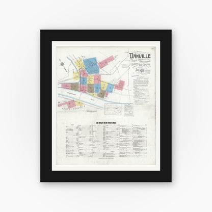 Old map wall art mockup — black gallery frame with white mat — Sanborn Fire Insurance Map from Danville, Montour County, Pennsylvania (1930) - Complete Map Set
