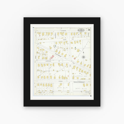 Old map wall art mockup — black gallery frame with white mat — Sanborn Fire Insurance Map from Wapakoneta, Auglaize County, Ohio (1904), Sheet #0008