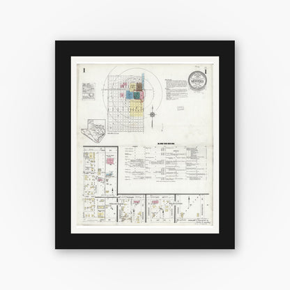 Old map wall art mockup — black gallery frame with white mat — Sanborn Fire Insurance Map from Mercedes, Hidalgo County, Texas (1925) - Complete Map Set