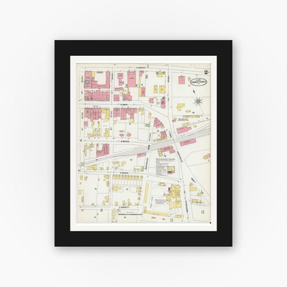 Old map wall art mockup — black gallery frame with white mat — Sanborn Fire Insurance Map from Charlottesville, Independent Cities, Virginia (1902), Sheet #0002