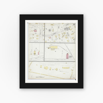 Old map wall art mockup — black gallery frame with white mat — Sanborn Fire Insurance Map from Norwalk, Huron County, Ohio (1893), Sheet #0011