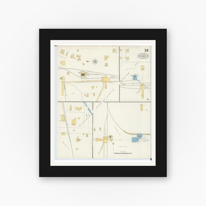 Old map wall art mockup — black gallery frame with white mat — Sanborn Fire Insurance Map from Red Jacket, Houghton County, Michigan (1897), Sheet #0014