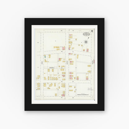 Old map wall art mockup — black gallery frame with white mat — Sanborn Fire Insurance Map from Marcus Hook, Chester County, Pennsylvania (1905), Sheet #0002
