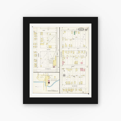 Old map wall art mockup — black gallery frame with white mat — Sanborn Fire Insurance Map from Fort Madison, Lee County, Iowa (1894), Sheet #0017