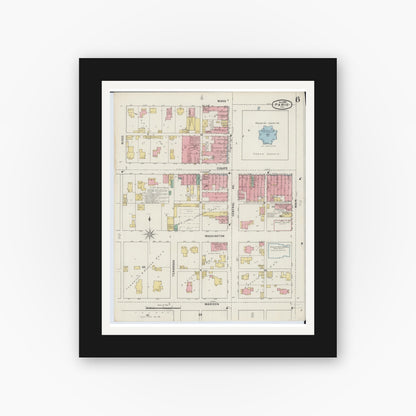 Old map wall art mockup — black gallery frame with white mat — Sanborn Fire Insurance Map from Paris, Edgar County, Illinois (1895), Sheet #0006