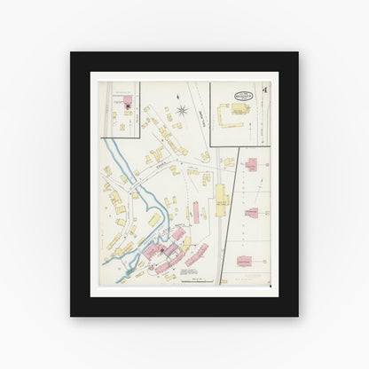 Old map wall art mockup — black gallery frame with white mat — Sanborn Fire Insurance Map from Andover, Essex County, Massachusetts (1892), Sheet #0004