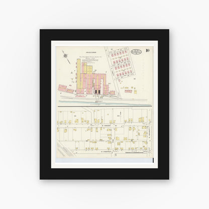 Old map wall art mockup — black gallery frame with white mat — Sanborn Fire Insurance Map from Blairsville, Indiana County, Pennsylvania (1915), Sheet #0010