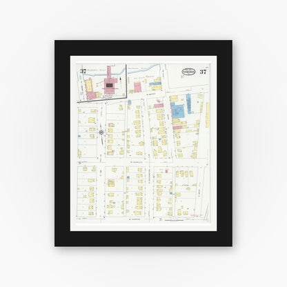 Old map wall art mockup — black gallery frame with white mat — Sanborn Fire Insurance Map from Kankakee, Kankakee County, Illinois (1930), Sheet #0037