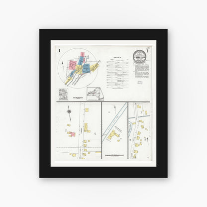 Old map wall art mockup — black gallery frame with white mat — Sanborn Fire Insurance Map from Camillus, Onondaga County, New York (1927) - Complete Map Set