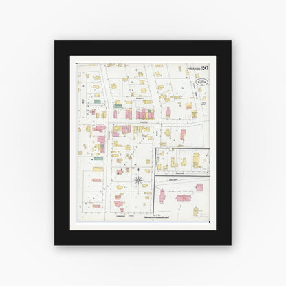 Old map wall art mockup — black gallery frame with white mat — Sanborn Fire Insurance Map from Alton, Madison County, Illinois (1902), Sheet #0020