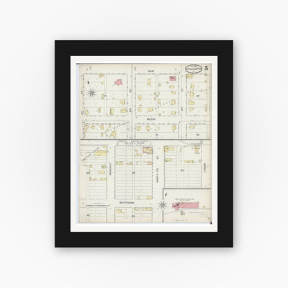 Old map wall art mockup — black gallery frame with white mat — Sanborn Fire Insurance Map from Chillicothe, Peoria County, Illinois (1893), Sheet #0005