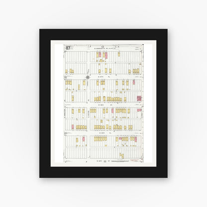 Old map wall art mockup — black gallery frame with white mat — Sanborn Fire Insurance Map from Chicago, Cook County, Illinois (1920), Sheet #0087