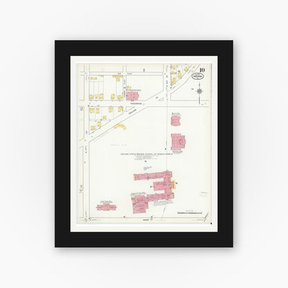 Old map wall art mockup — black gallery frame with white mat — Sanborn Fire Insurance Map from Indiana, Indiana County, Pennsylvania (1916), Sheet #0010