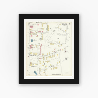 Old map wall art mockup — black gallery frame with white mat — Sanborn Fire Insurance Map from Brownsville, Fayette County, Pennsylvania (1913), Sheet #0006