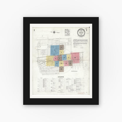 Old map wall art mockup — black gallery frame with white mat — Sanborn Fire Insurance Map from Compton, Los Angeles County, California (1925) - Complete Map Set