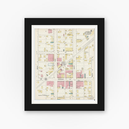 Old map wall art mockup — black gallery frame with white mat — Sanborn Fire Insurance Map from Elwood, Madison County, Indiana (1892), Sheet #0002