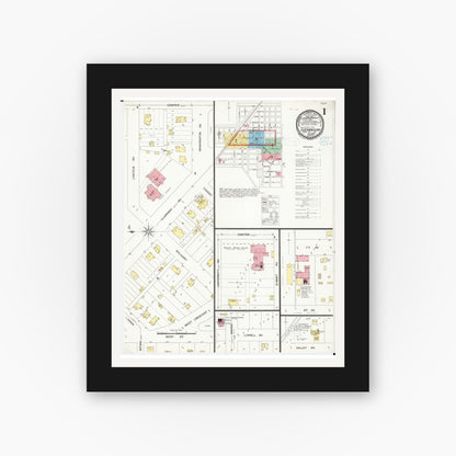Old map wall art mockup — black gallery frame with white mat — Sanborn Fire Insurance Map from Shenandoah, Page County, Iowa (1899) â€” Complete Set