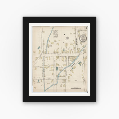 Old map wall art mockup — black gallery frame with white mat — Sanborn Fire Insurance Map from Dushore, Sullivan County, Pennsylvania (1885), Sheet #0001