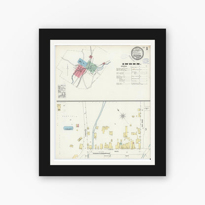 Old map wall art mockup — black gallery frame with white mat — Sanborn Fire Insurance Map from Dushore, Sullivan County, Pennsylvania (1897) - Complete Map Set