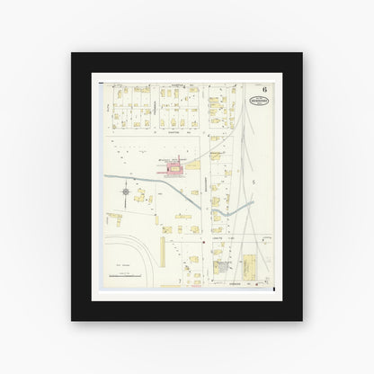 Old map wall art mockup — black gallery frame with white mat — Sanborn Fire Insurance Map from Menominee, Menominee County, Michigan (1913), Sheet #0006