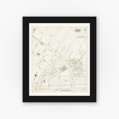 Old map wall art mockup — black gallery frame with white mat — Sanborn Fire Insurance Map from Sebring, Highlands County, Florida (1924), Sheet #0004