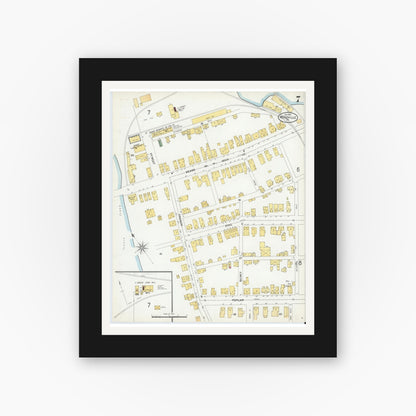Old map wall art mockup — black gallery frame with white mat — Sanborn Fire Insurance Map from Meadville, Crawford County, Pennsylvania (1901), Sheet #0007