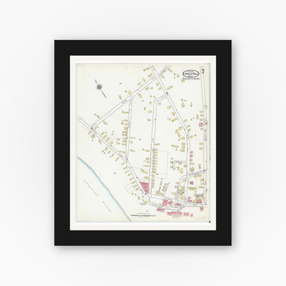 Old map wall art mockup — black gallery frame with white mat — Sanborn Fire Insurance Map from South Hadley Falls, Hampshire County, Massachusetts (1918), Sheet #0007