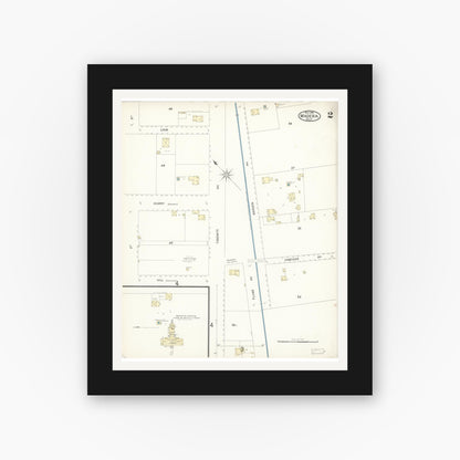 Old map wall art mockup — black gallery frame with white mat — Sanborn Fire Insurance Map from Madera, Madera County, California (1898), Sheet #0002