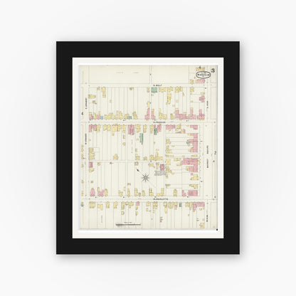 Old map wall art mockup — black gallery frame with white mat — Sanborn Fire Insurance Map from Manheim, Lancaster County, Pennsylvania (1896), Sheet #0003