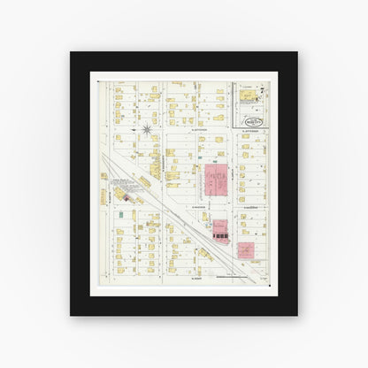 Old map wall art mockup — black gallery frame with white mat — Sanborn Fire Insurance Map from Webb City, Jasper County, Missouri (1906), Sheet #0007