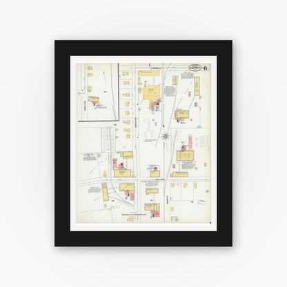 Old map wall art mockup — black gallery frame with white mat — Sanborn Fire Insurance Map from High Point, Guilford County, North Carolina (1902), Sheet #0006