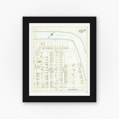 Old map wall art mockup — black gallery frame with white mat — Sanborn Fire Insurance Map from Duryea, Luzerne County, Pennsylvania (1914), Sheet #0006