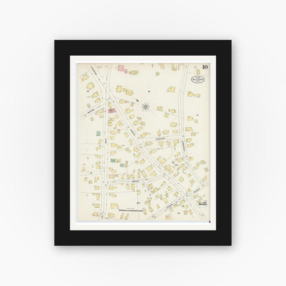 Old map wall art mockup — black gallery frame with white mat — Sanborn Fire Insurance Map from Milford, Worcester County, Massachusetts (1897), Sheet #0010