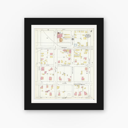 Old map wall art mockup — black gallery frame with white mat — Sanborn Fire Insurance Map from Laredo, Webb County, Texas (1916), Sheet #0004