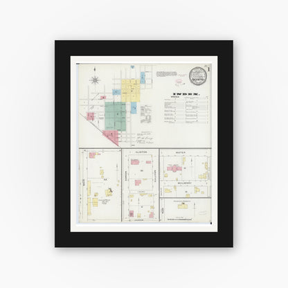 Old map wall art mockup — black gallery frame with white mat — Sanborn Fire Insurance Map from Pinckneyville, Perry County, Illinois (1894) - Complete Map Set