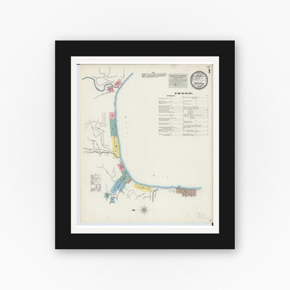 Old map wall art mockup — black gallery frame with white mat — Sanborn Fire Insurance Map from Pomeroy, Meigs County, Ohio (1893), Sheet #0001