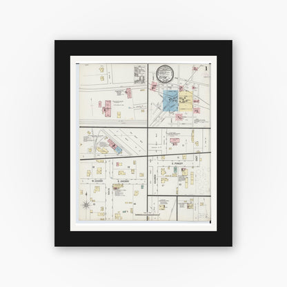 Old map wall art mockup — black gallery frame with white mat — Sanborn Fire Insurance Map from Clyde, Sandusky County, Ohio (1888), Sheet #0001