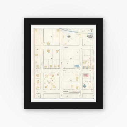 Old map wall art mockup — black gallery frame with white mat — Sanborn Fire Insurance Map from Llano, Llano County, Texas (1942), Sheet #0003