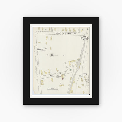 Old map wall art mockup — black gallery frame with white mat — Sanborn Fire Insurance Map from Riverhead, Suffolk County, New York (1891), Sheet #0002