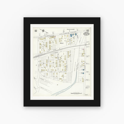 Old map wall art mockup — black gallery frame with white mat — Sanborn Fire Insurance Map from Audubon, Camden County, New Jersey (1924), Sheet #0012