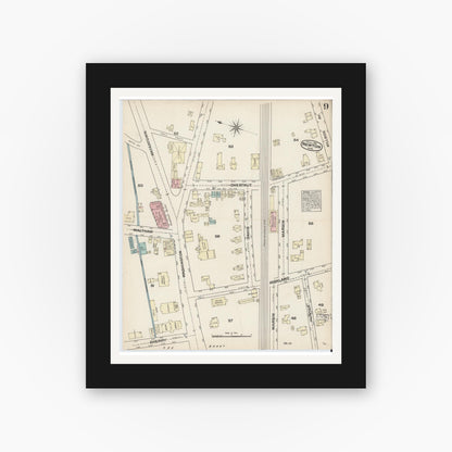 Old map wall art mockup — black gallery frame with white mat — Sanborn Fire Insurance Map from Newton, Middlesex County, Massachusetts (1884), Sheet #0009